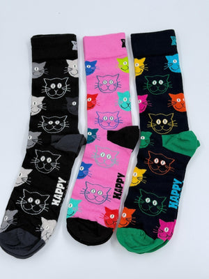 Happy Socks Unisex 3er - Pack Katzen Socken, 41 - 46 - MOSTWANTED24