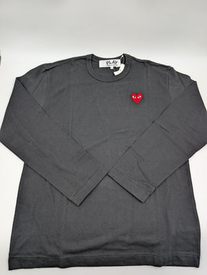 Comme des Garçons Play Langarm T-Shirt mit rotem Herz - Patch - Schwarz - L - MOSTWANTED24