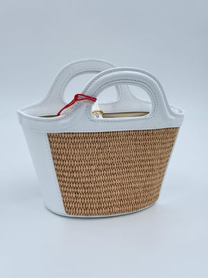 Marni Mini - Tasche Tropicalia aus elfenbeinfarbenem Leder und Material in Bast - Optik - Dummy - MOSTWANTED24