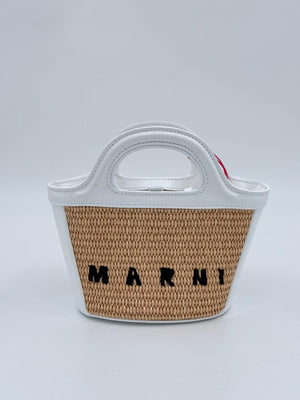 Marni Mini - Tasche Tropicalia aus elfenbeinfarbenem Leder und Material in Bast - Optik - Dummy - MOSTWANTED24