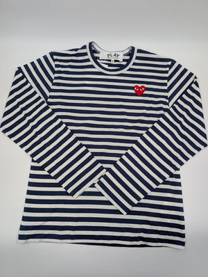Comme des Garçons PLAY Langarm T-Shirt mit rotem Herz - Patch (Navy/White) - Navy - XS - MOSTWANTED24