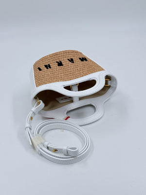 Marni Mini - Tasche Tropicalia aus elfenbeinfarbenem Leder und Material in Bast - Optik - Dummy - MOSTWANTED24