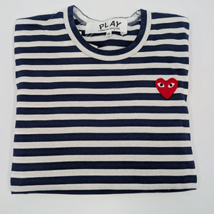 Comme des Garçons PLAY Langarm T-Shirt mit rotem Herz - Patch (Navy/White) - Navy - XS - MOSTWANTED24