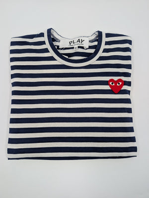 Comme des Garçons PLAY Langarm T-Shirt mit rotem Herz - Patch (Navy/White) - Navy - XS - MOSTWANTED24
