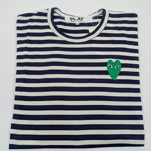 Comme des Garçons PLAY Langarm T-Shirt mit grünem Herz - Patch (Navy/White) - Navy - XXL - MOSTWANTED24