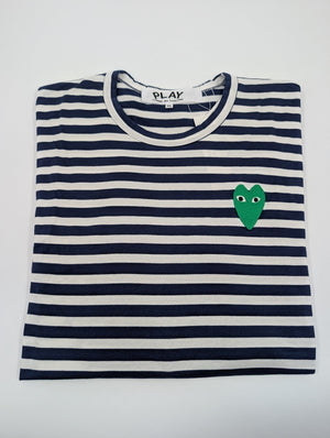 Comme des Garçons PLAY Langarm T-Shirt mit grünem Herz - Patch (Navy/White) - Navy - XXL - MOSTWANTED24