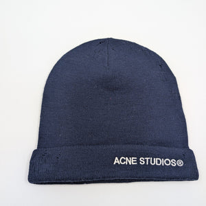 Acne Studios Distressed Logo Beanie - Navy - Onesize - MOSTWANTED24